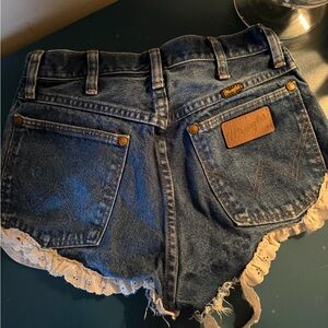 Wrangler Women's Dark Blue Frayed Denim Shorts (lace will need restitching)